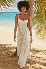 Seren-Vintage Cream Floral Lace Back Maxi Dress