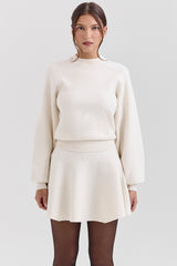 Rosina-Cream Wool Cashmere Flounce Mini Skirt
