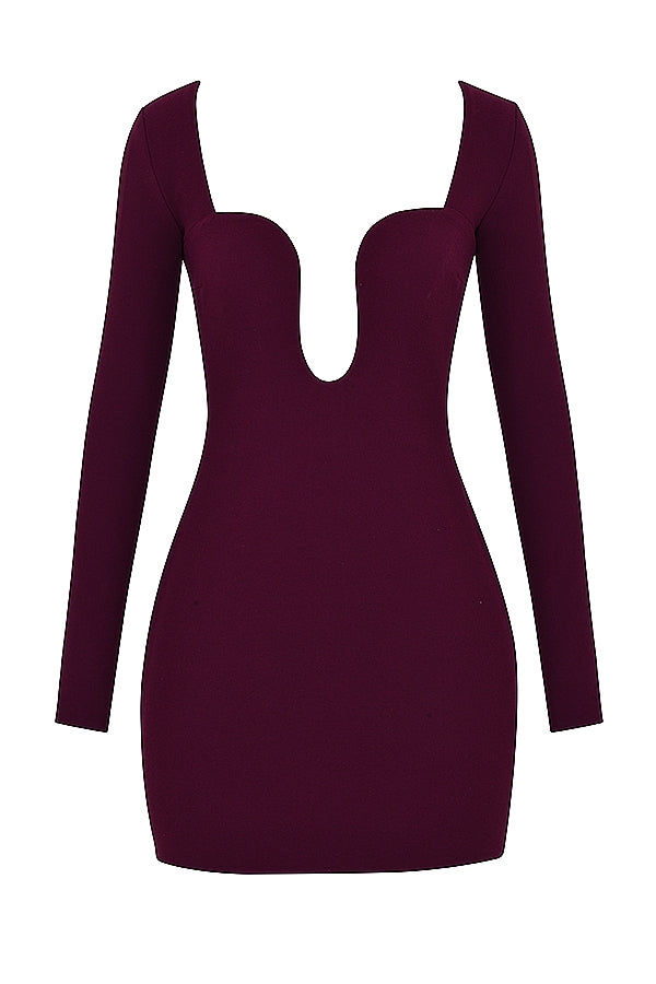 Marcella-Merlot Plunge Corset Dress