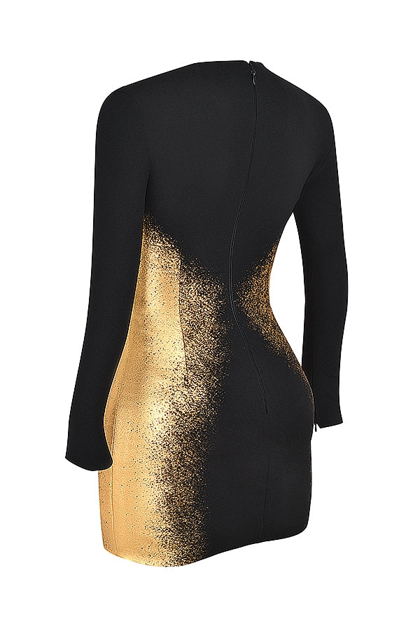 Domenica-Black & Gold Foil Print Mini Dress