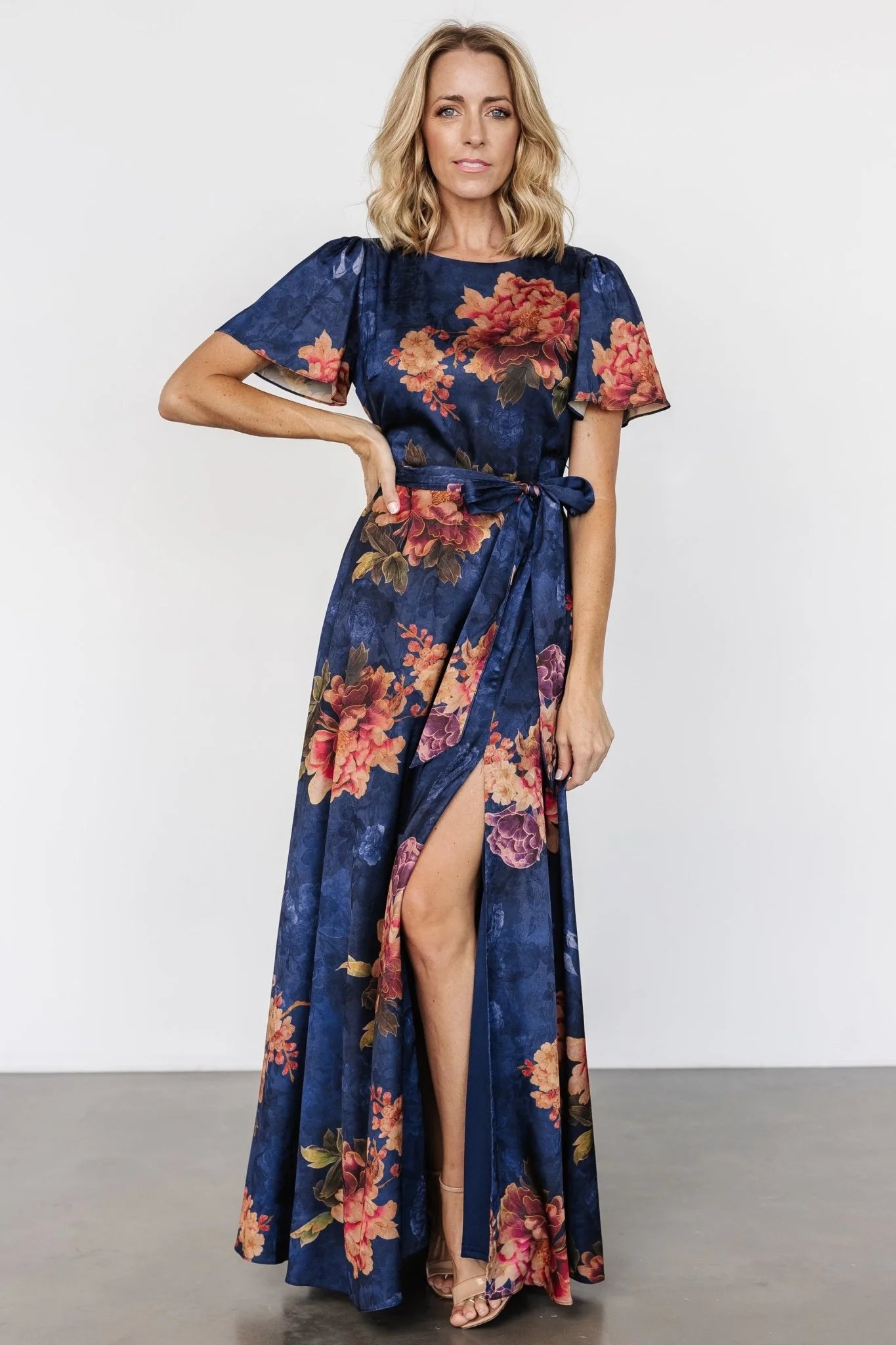 Agnes Satin Maxi Dress | Navy Floral