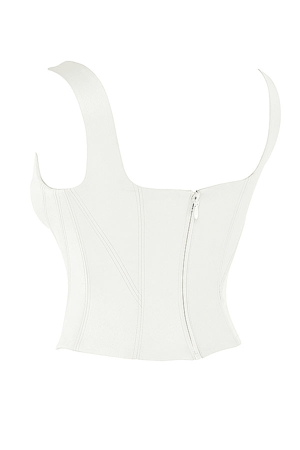 Rafa-Ivory Satin Longline Corset