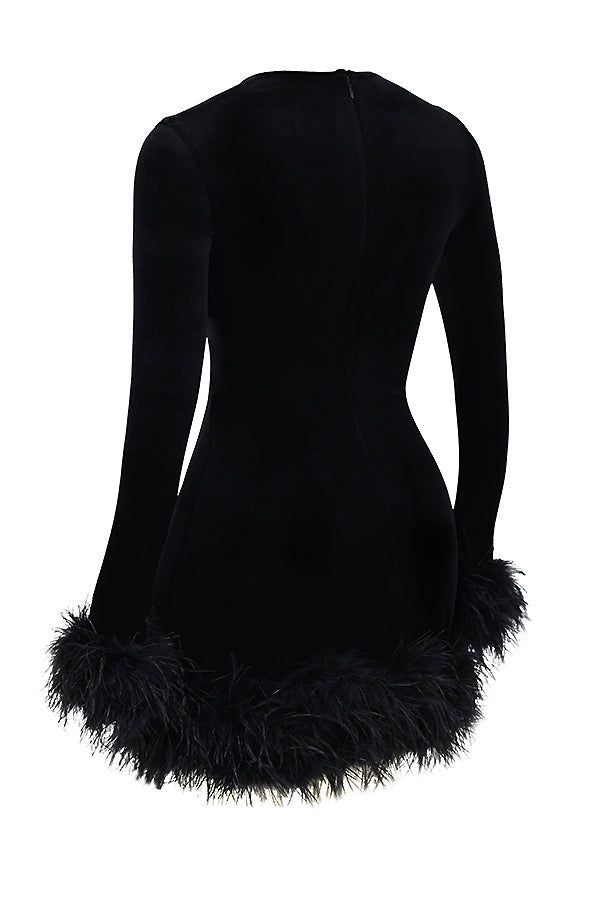 Lavinia-Black Velvet Mini Dress