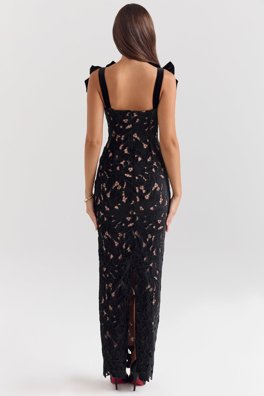 Tiff-Black Velvet Lace Maxi Dress