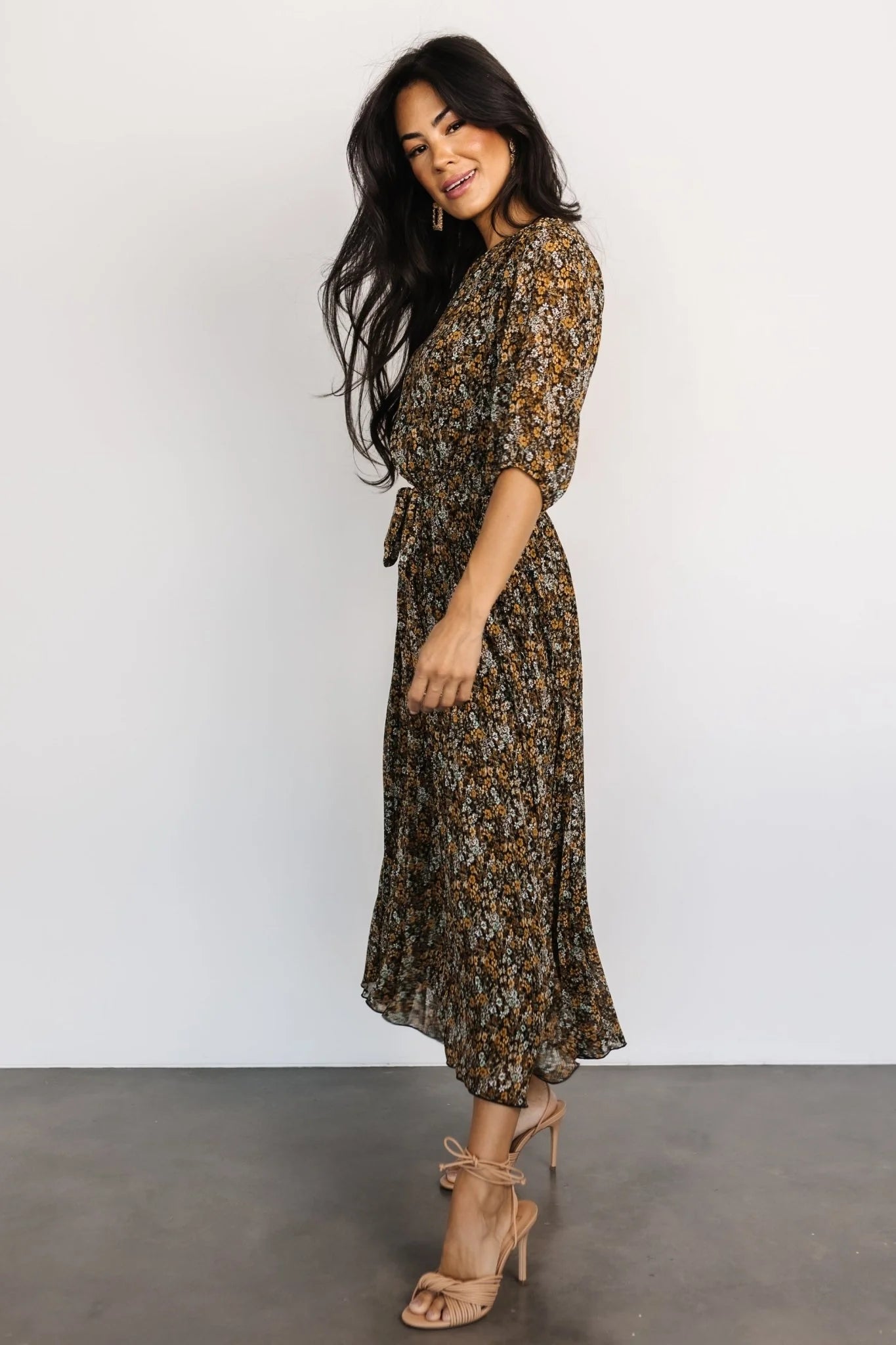 Eileen Pleated Dress | Midnight Garden Print