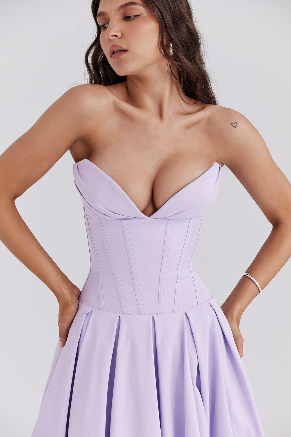 Lady-Orchid Twill Strapless Tulle Midi Dress