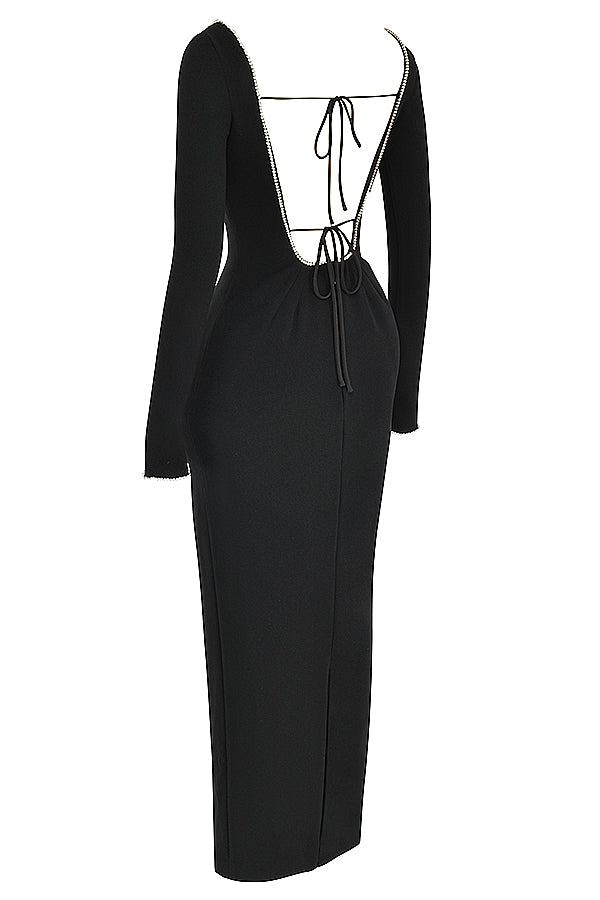 Rosa-Black Crystal Embellished Maxi Dress