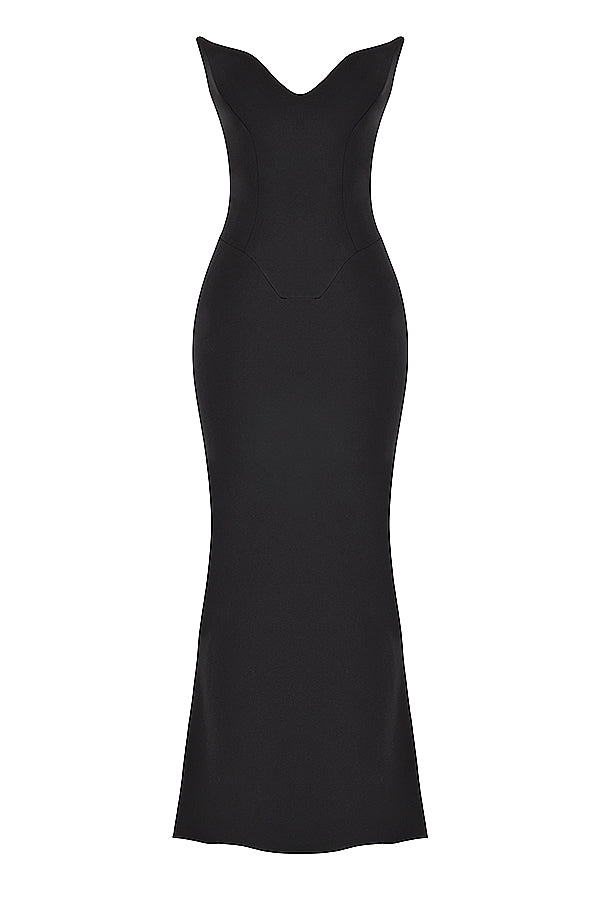 Sabine-Black Crepe Strapless Corset Dress