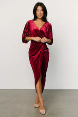 Brendyn Ruched Velvet Dress | Wine