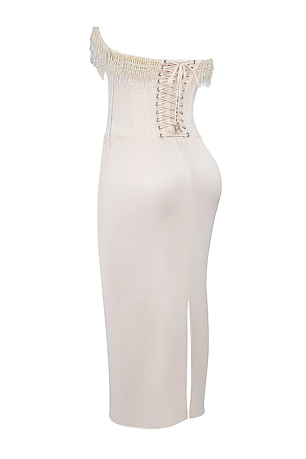 Nalita-Vintage Cream Embellished Strapless Dress