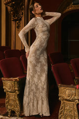 Isoline-Peach Lace Maxi Dress