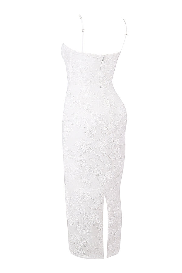 Eva-White Floral Lace Maxi Dress
