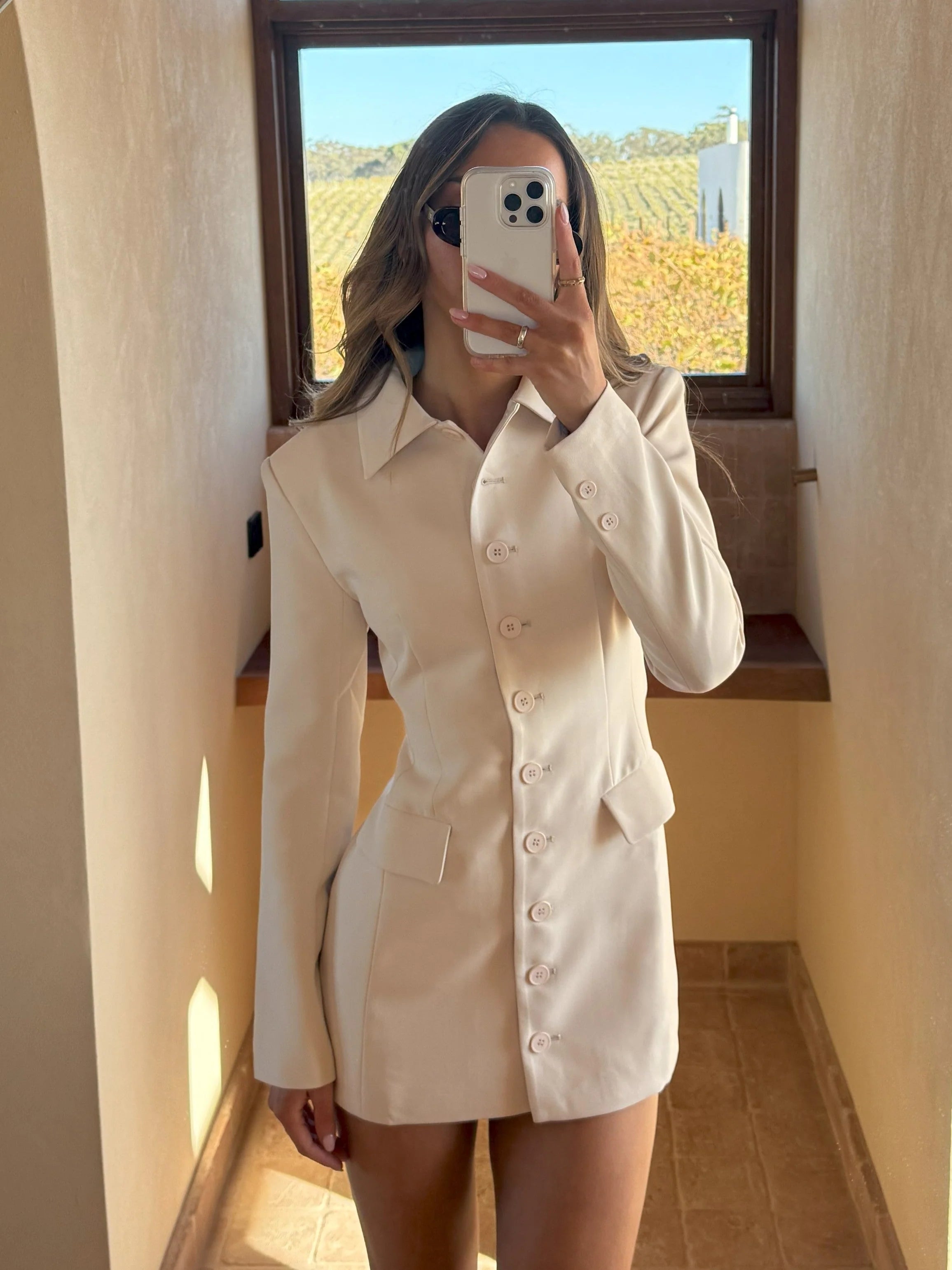 Cheri Long Sleeve Mini Dress - Cream
