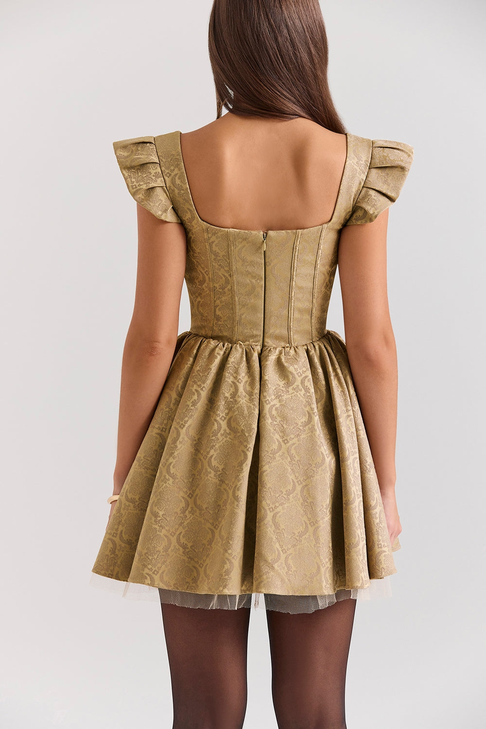 Saasha-Gold Jacquard Mini Dress - SALE