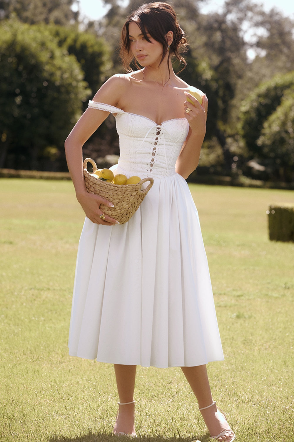 Milia-White Broderie Anglais & Cotton Midi Dress