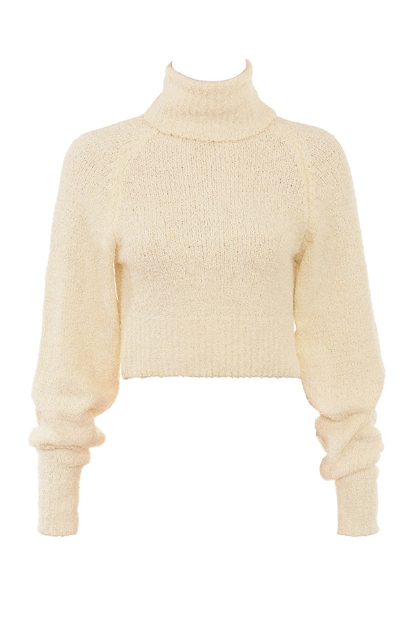 Nyala-Cream Soft Boucle Knit Cropped Sweater - SALE