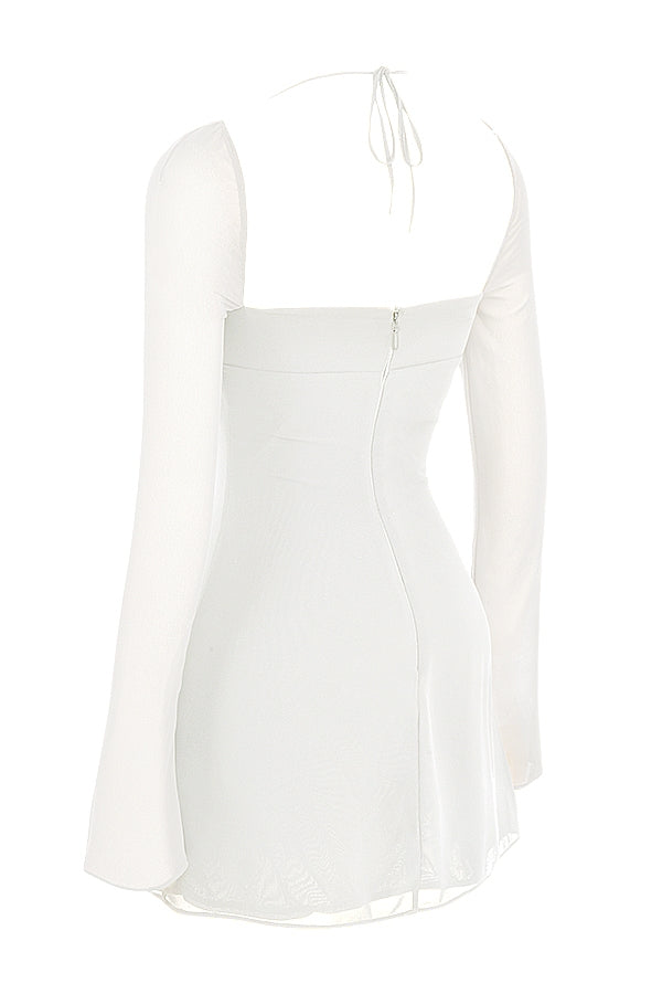 Babydoll-Ivory Chiffon Halter Mini Dress