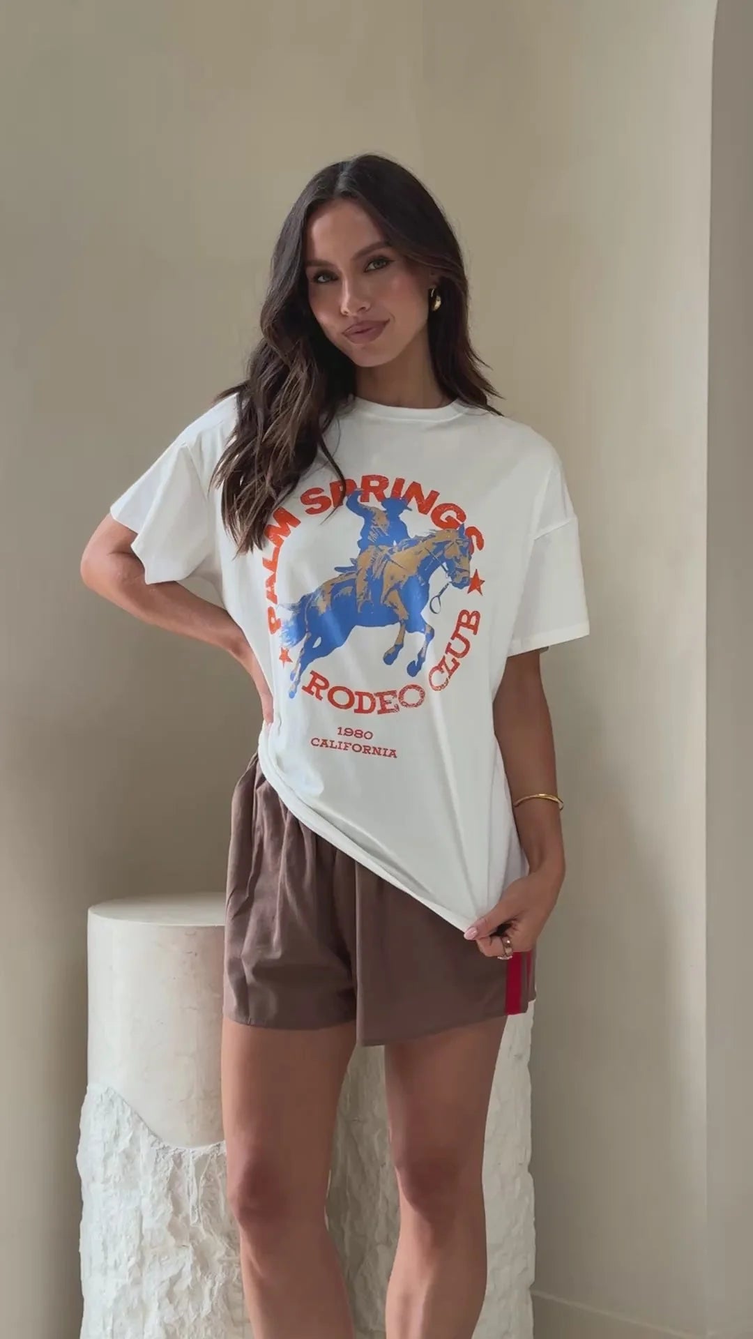 Palm Springs Rodeo Shirt And Shorts Set - White/Brown
