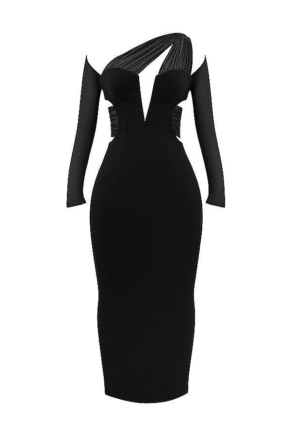 Zahra-Black Plunge Maxi Dress