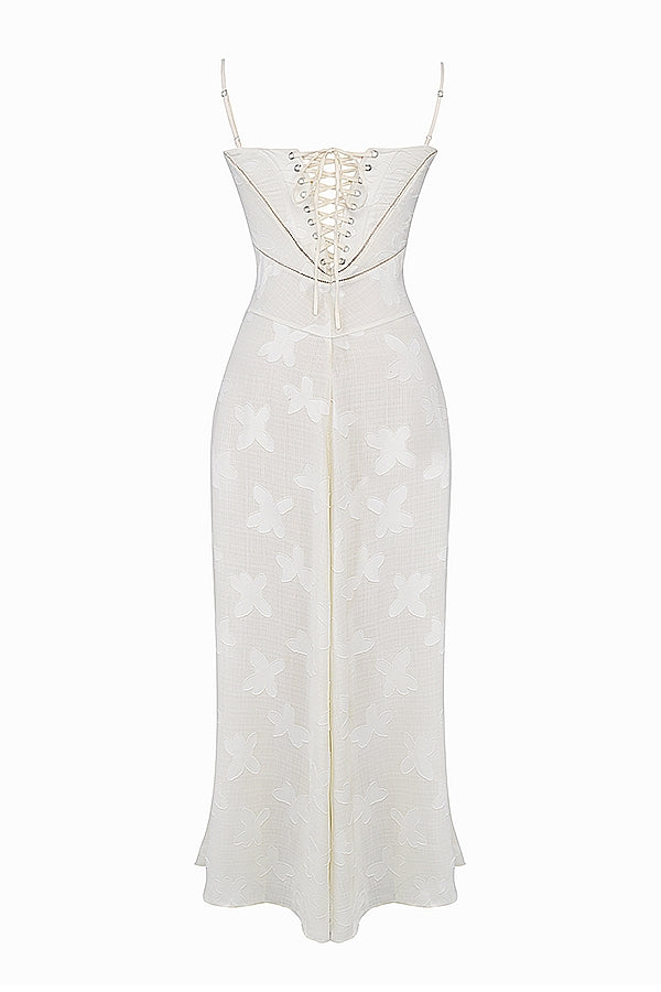 Seren-Vintage Cream Floral Lace Back Maxi Dress
