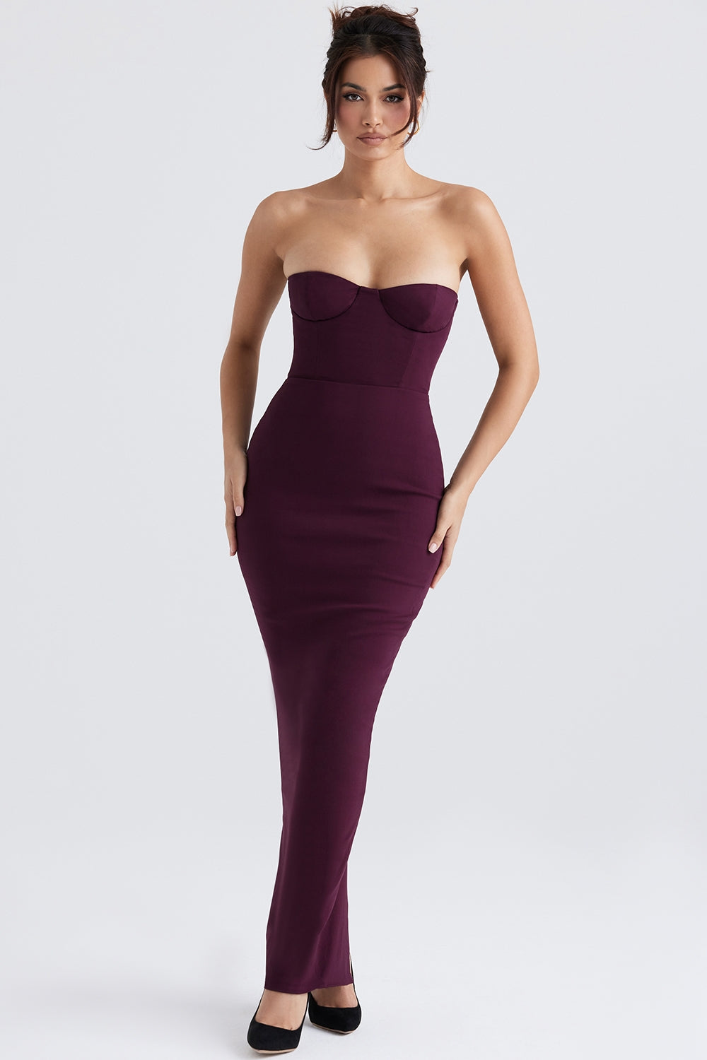 Lucia-Grape Strapless Corset Maxi Dress