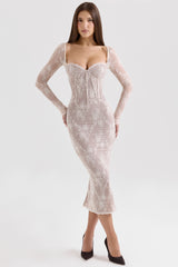 Saisha-Ivory Lace Long Sleeve Midi Dress