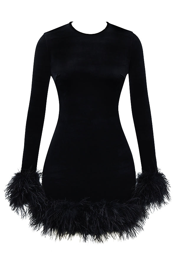 Lavinia-Black Velvet Mini Dress