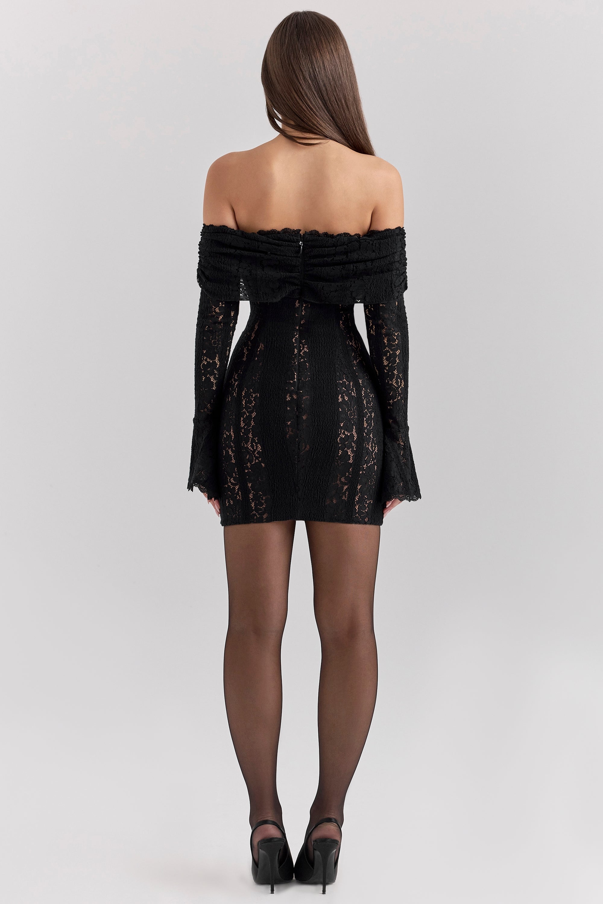 Sadie-Black Floral Lace Off Shoulder Mini Dress