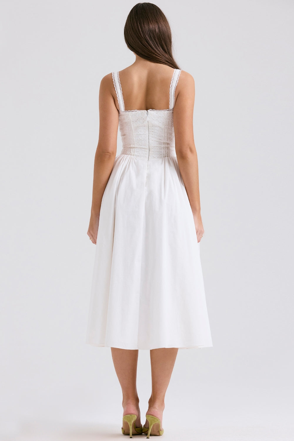 Milia-White Broderie Anglais & Cotton Midi Dress
