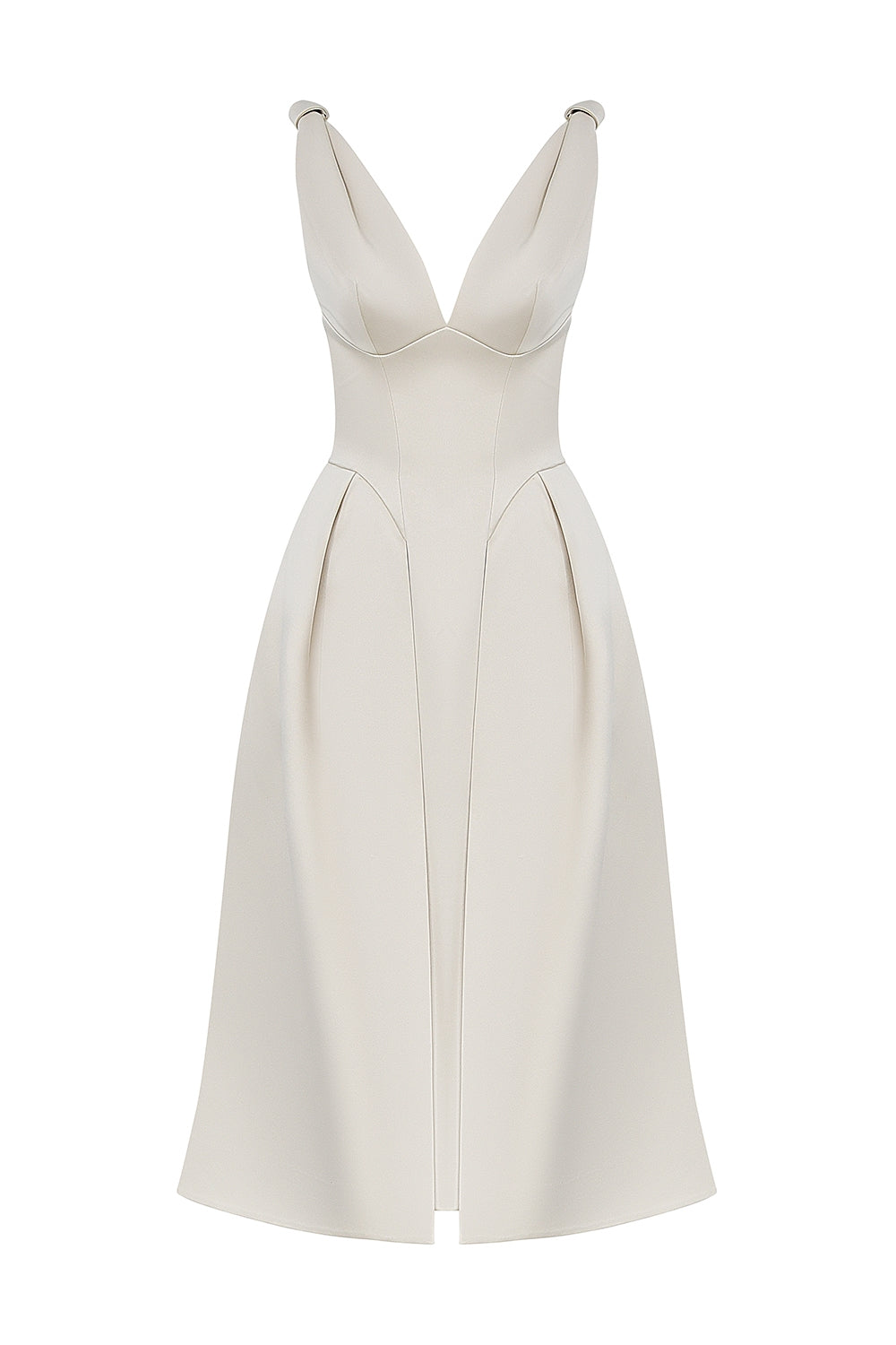 Paloma-Vintage Cream Satin Pleated Midi Dress - SALE