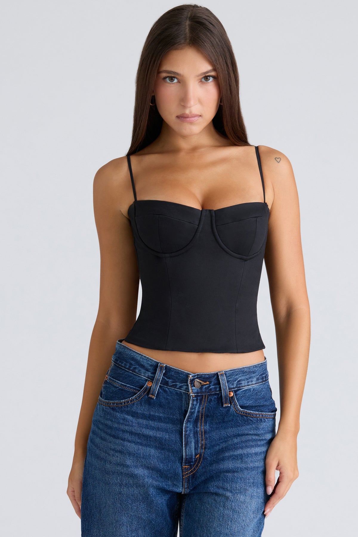 Samaria-Black Stretch Twill Cupped Corset Top