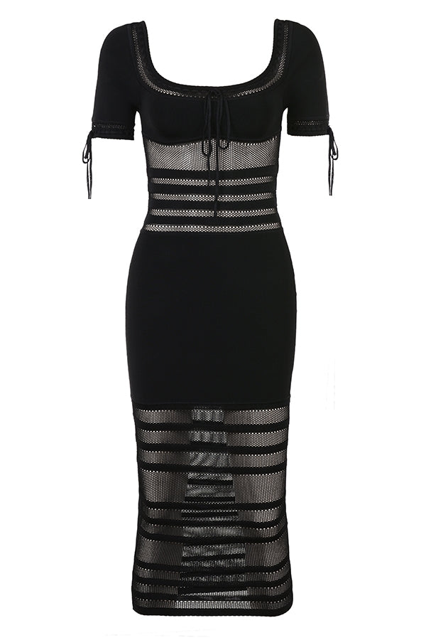 Lilla-Black Openwork Knit Midi Dress