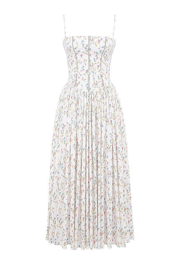 Ysabella-White Posy Print Cotton Maxi Sundress