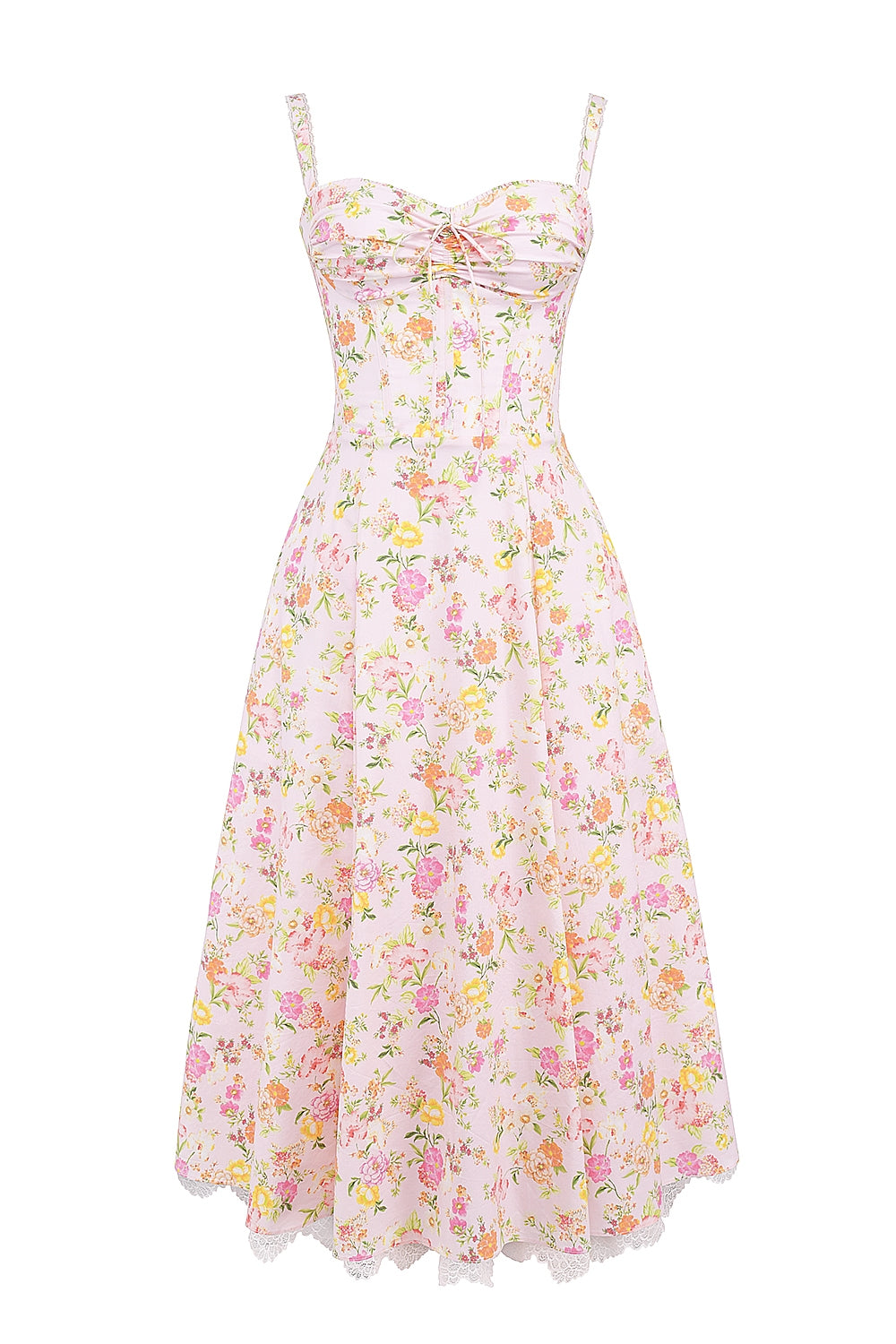 Rosalee-Pink Meadow Print Cotton Bustier Sundress