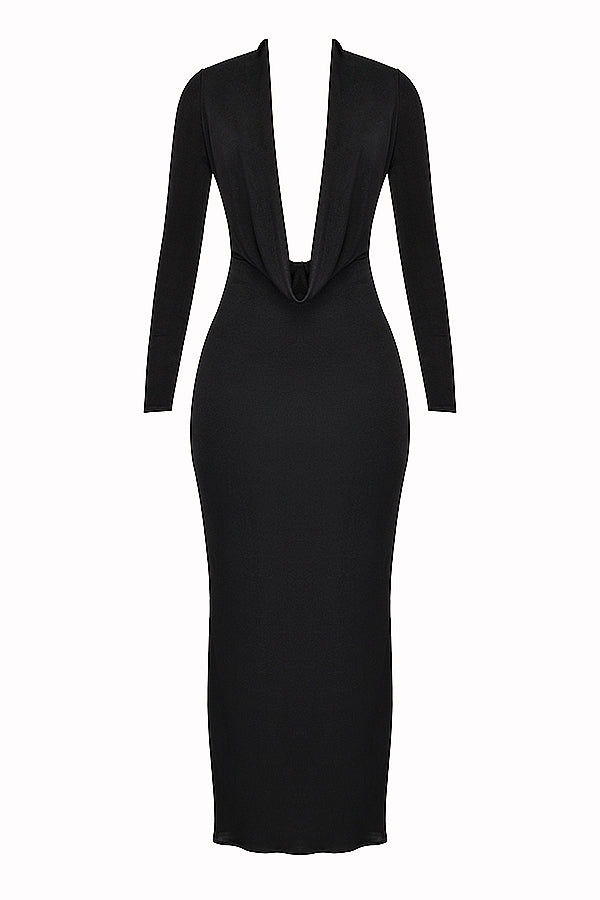 Saskia-Black Draped Maxi Dress