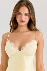 Felicity-Butter Yellow Satin Bias Cut Midi Dress