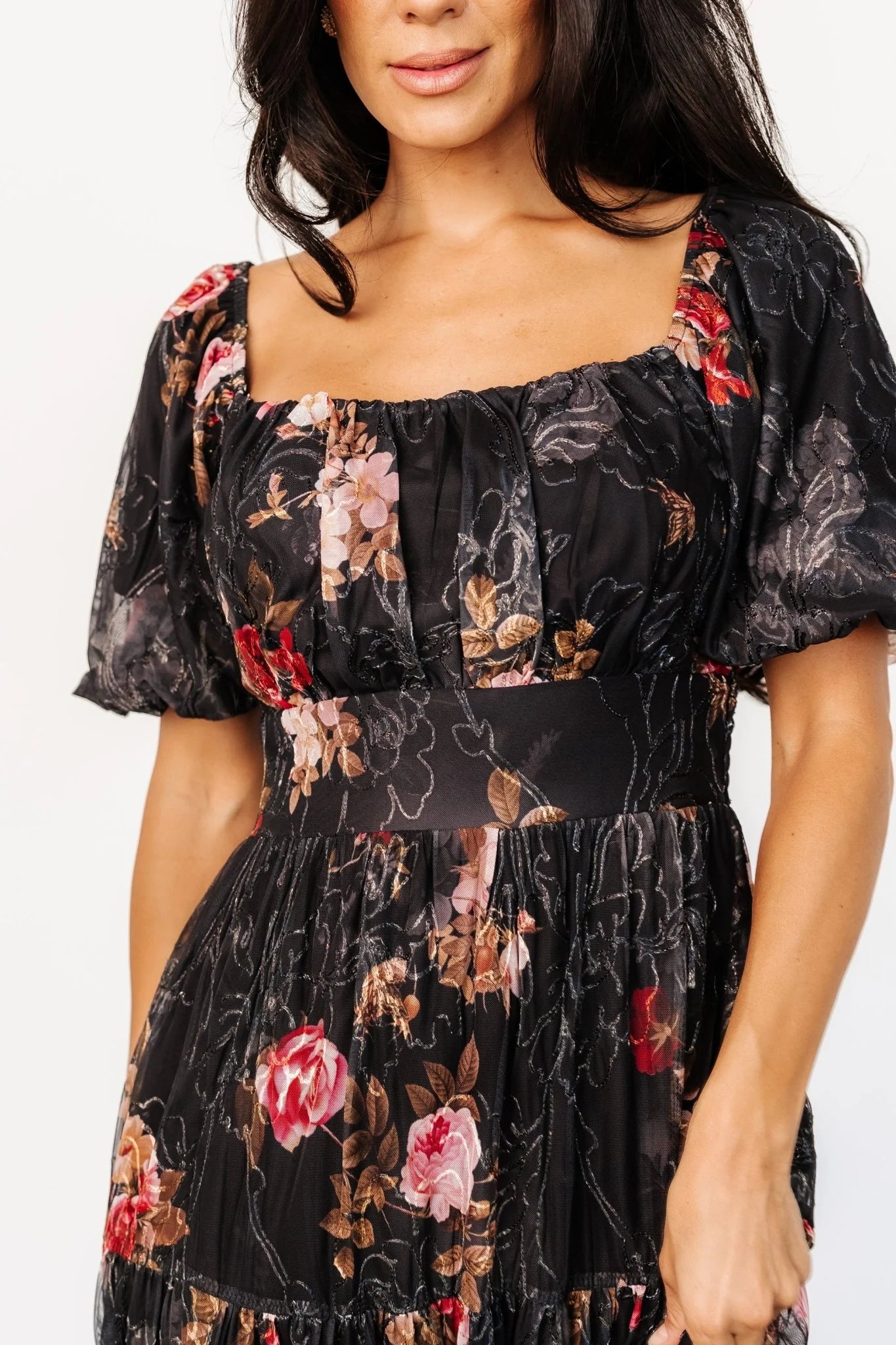 Annabeth Midi Dress | Black Floral