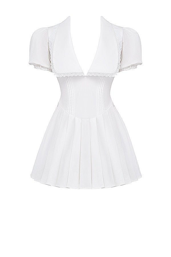 Piera-White Pleated Mini Dress