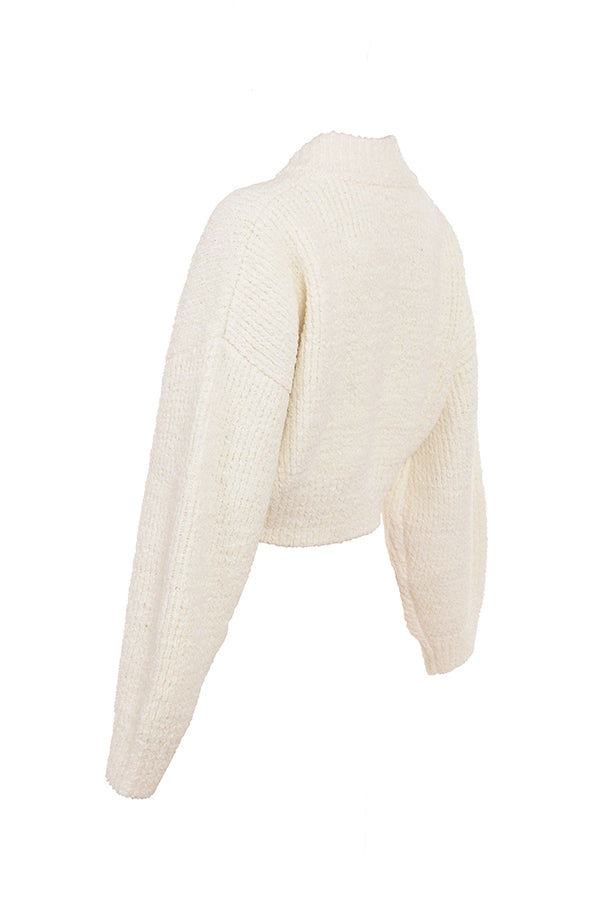 Salilah-Cream Chenille Blend Bomber Jacket - SALE