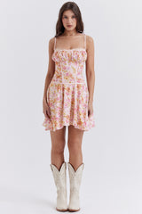 Alejandra-Light Lavender Print Corset Dress