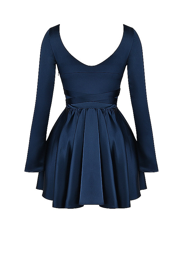 Dominique-Navy Plunge Mini Dress
