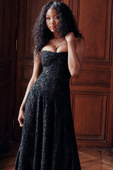 Seren-Black Floral Lace Back Maxi Dress