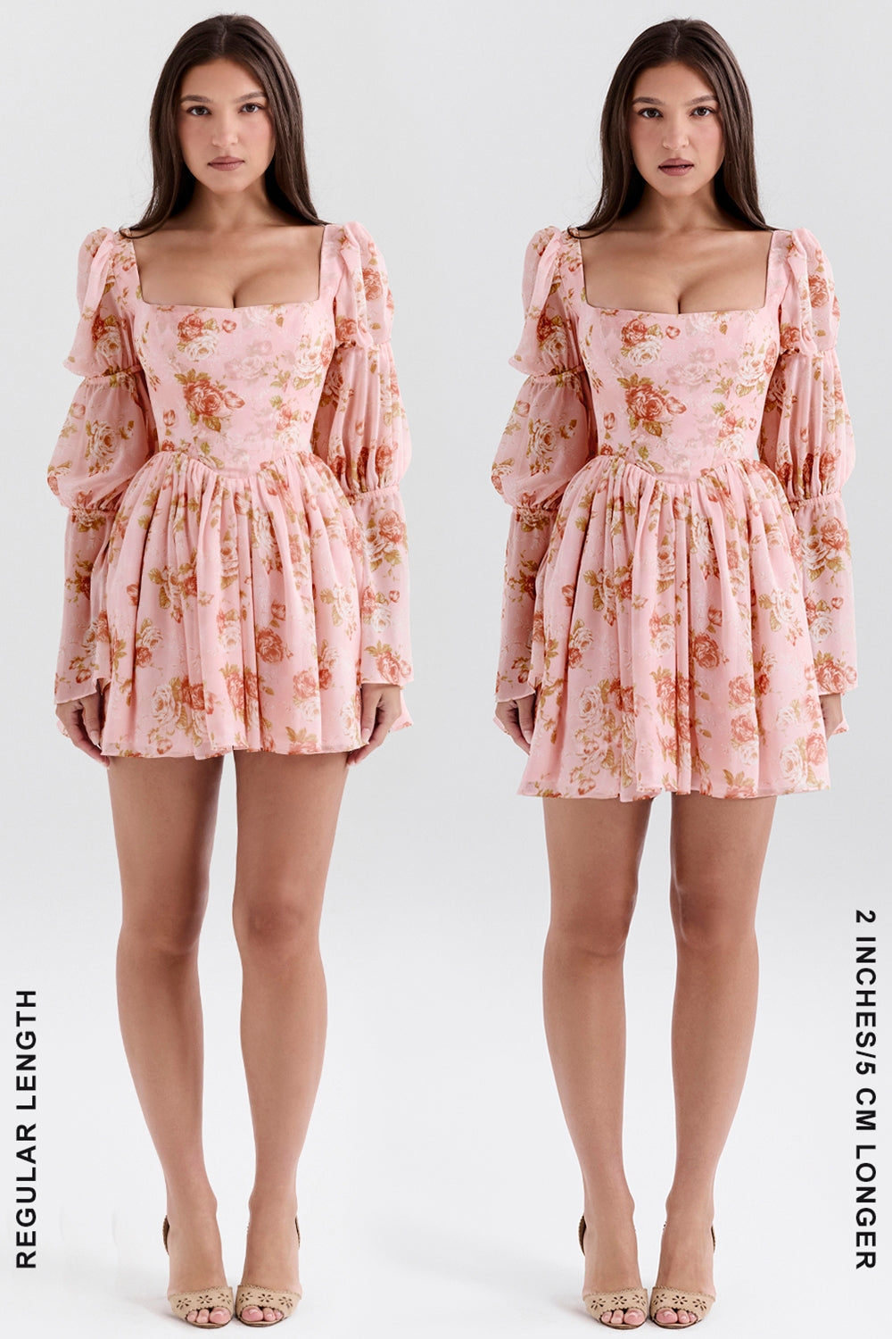 Sancia-English Vintage Rose Print Puff Sleeve Mini Dress