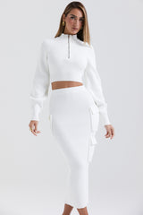 Reeva-White Balloon Sleeve Ribbed Sweater - SALE