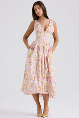 Emmelina-Pink Meadow Print Cotton Corset Sundress