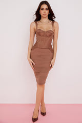 Talya-Toffee Corset Midi Dress