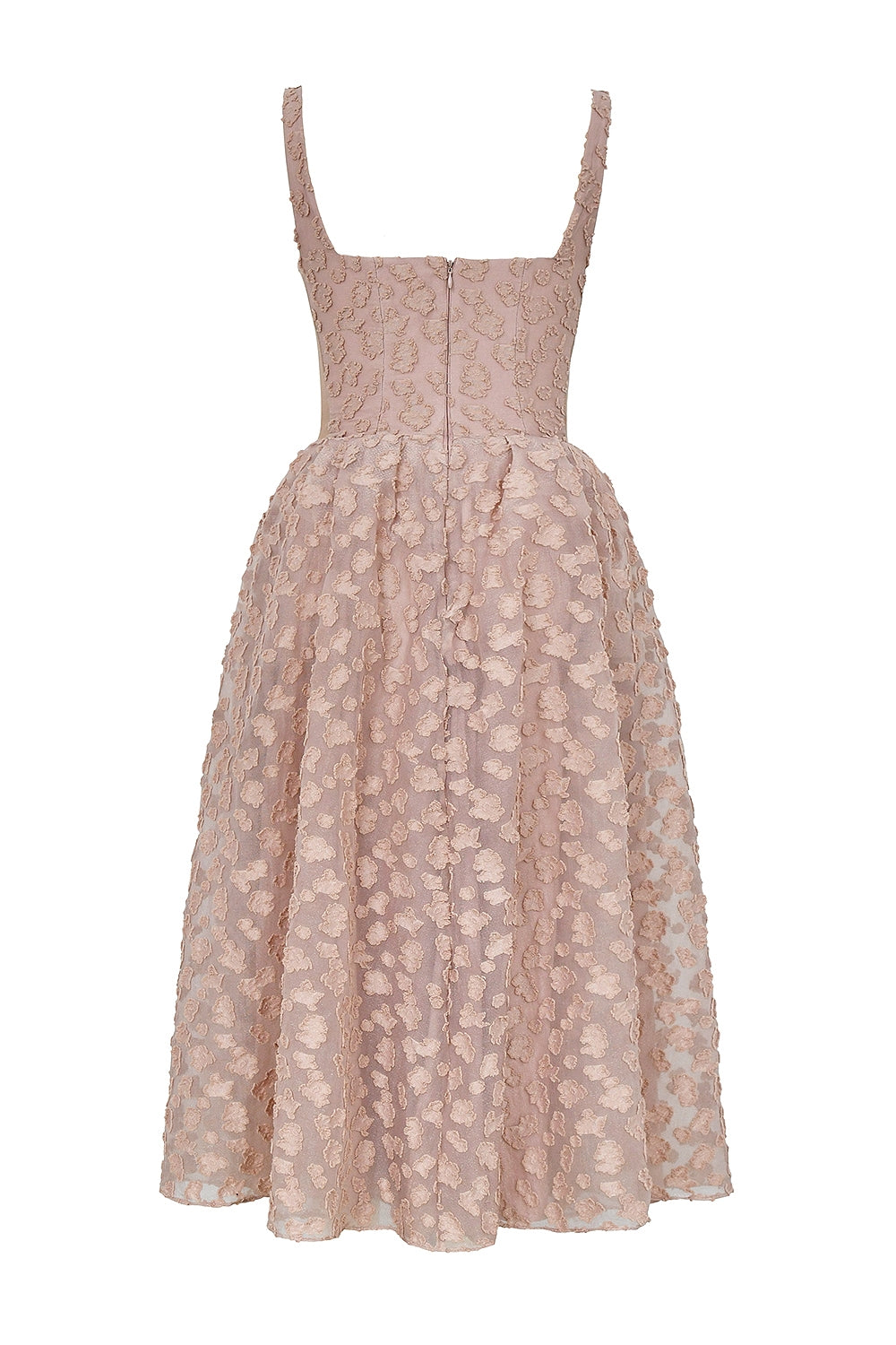 Lovely-French Rose Jacquard Sweetheart Neckline Midi Dress - SALE