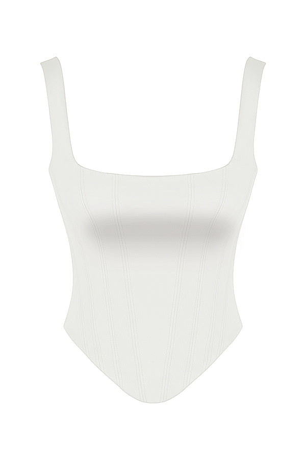 Rafa-Ivory Satin Longline Corset