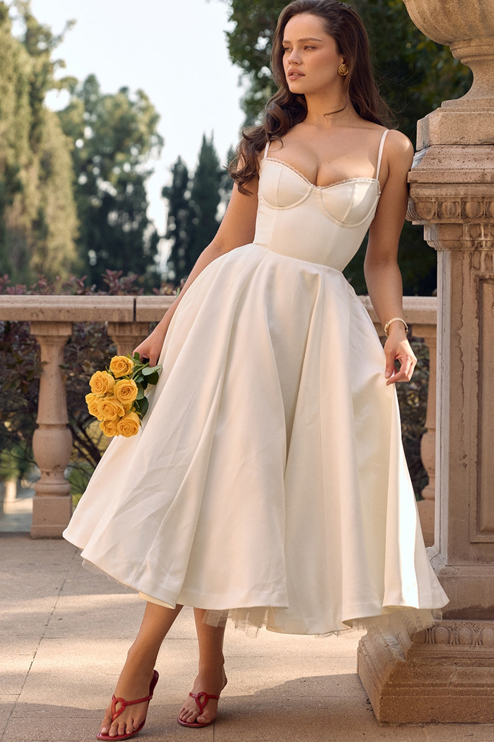 Mademoiselle-White Tulle Midi Dress