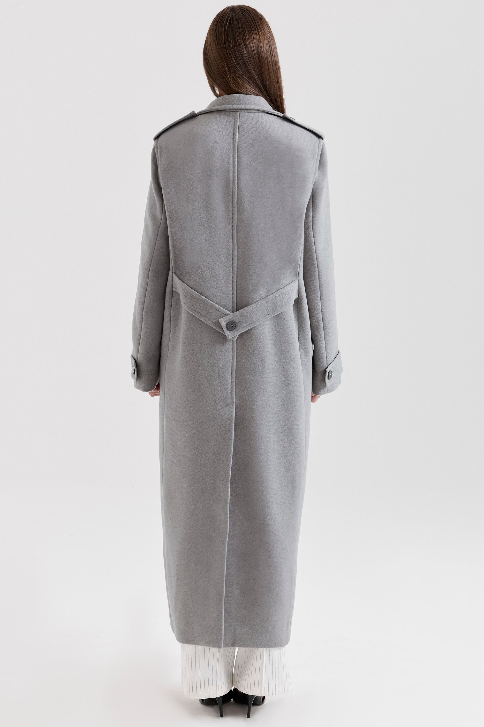Sander-Grey Double Breasted Funnel Neck Coat